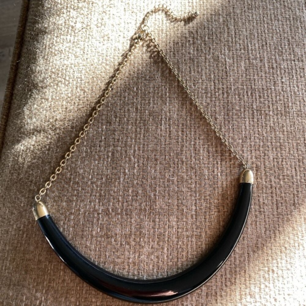 BLACK ENAMEL vintage necklace statement gold chain collar bone